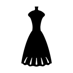 lace dress vector silhouette icon, black and white illustration of clothing.