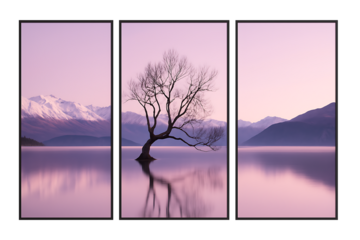 Tree Serenity Triptych Isolated on Transparent Background