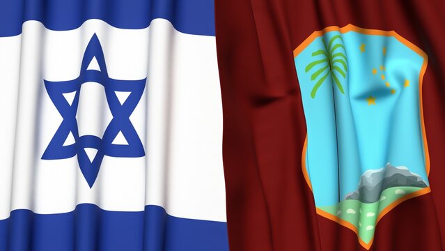 Flags of Israel and West Indies with realistic cloth texture