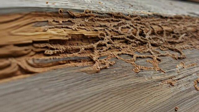 Termite damage on wood, structural repair needed