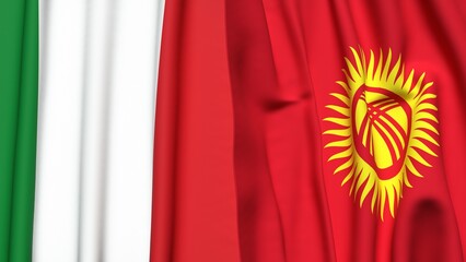 Flags of ITALY and KYRGYZSTAN with realistic cloth texture