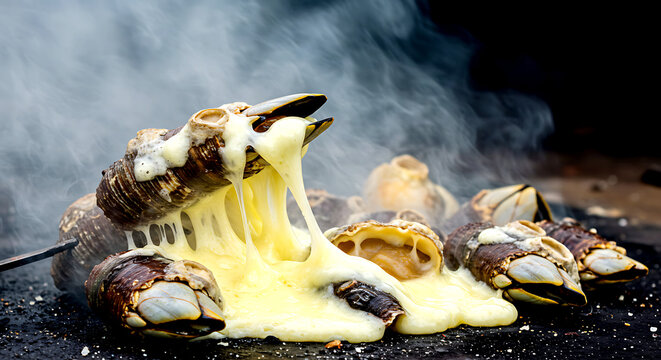 Chilean Picoroco giant barnacles baked with cheese