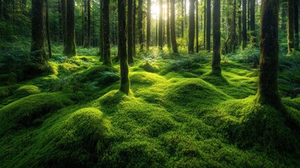 Obraz premium Lush forest floor bathed in sunlight (3)