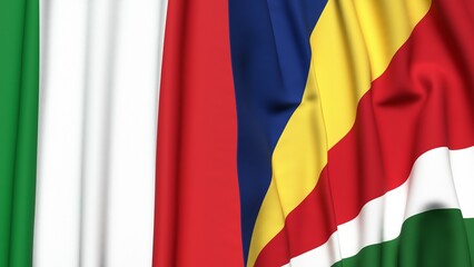 Flags of ITALY and SEYCHELLES with realistic cloth texture