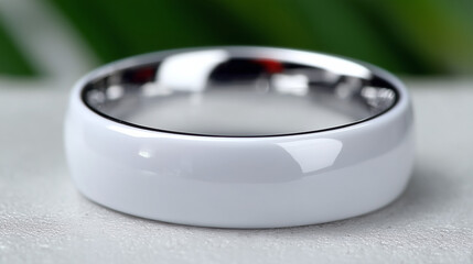 Isolated Ceramic Ring on Clean Surface with Green Background, Showcasing Smooth Texture and Modern Design