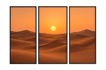 Desert Sunset Dune Triptych Isolated on Transparent Background