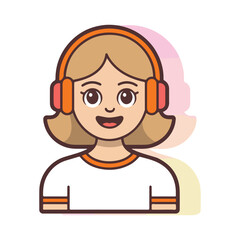 cheerful woman with headphones vector icon
