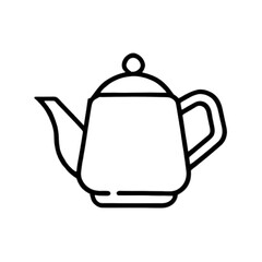 A teapot with a spout, handle, and lid depicted in a simple line drawing.