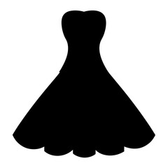 mermaid dress vector silhouette icon, black and white illustration of clothing.