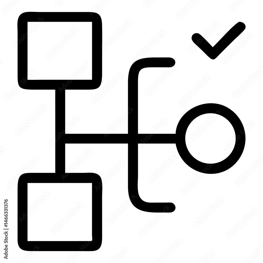 Aufkleber flowchart process diagram with check mark for task completion and workflow optimization design conce
