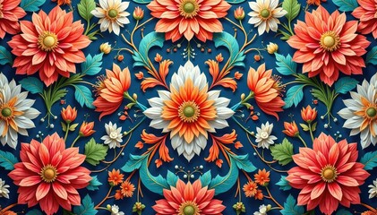 Intricate floral design, repeating seamlessly , botanical, texture, orange