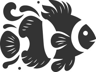 Vector silhouette of a clown fish black drawing