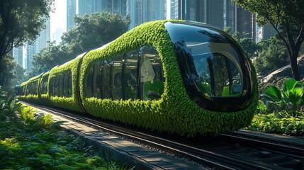 Naklejka premium AI-powered green transportation system reducing carbon emissions, futuristic mobility