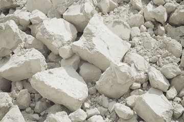 A heap of fragmented, light-gray rocks.  Small pieces mixed with larger, broken chunks