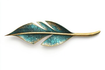 Isolated decorative feather with gold accents on a white surface