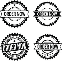 Order Now Badge Set. Black and White Vintage Labels for Urgent Call to Action