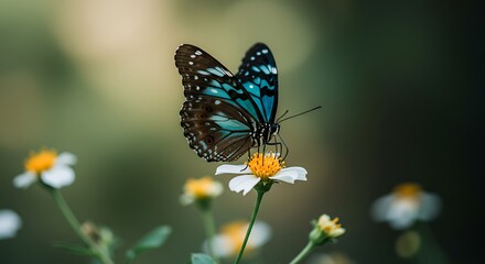 Butterfly Feeding on Flower in Meadow Close-up