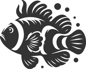 Vector silhouette of a clown fish black drawing
