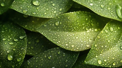 Obraz premium Close Up of Green Leaves with Water Droplets