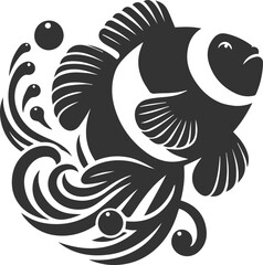 Vector silhouette of a clown fish black drawing