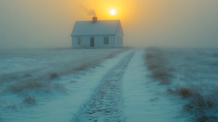 Solitary House in a Winter Wonderland Sunrise