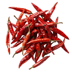 Fototapeta premium Pile of dried red chili peppers for cooking and spices food ingredient isolated on transparent background png