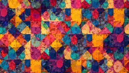 Abstract geometric shapes repeat endlessly, creating a vibrant, colorful textile design , decoration, kaleidoscope, vector