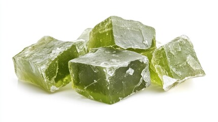 Pile of green, translucent, square candies