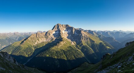 Fototapeta premium Mountain Ridge Landscape Under Clear Blue Sky Scenery