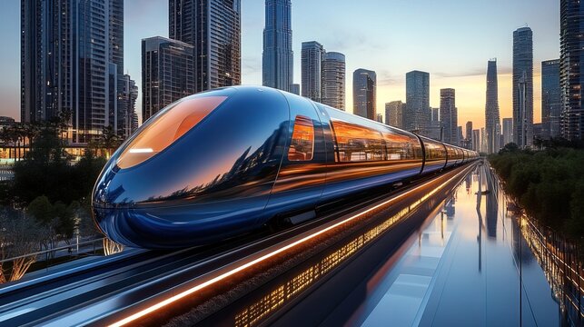 A hyperloop train connecting eco-friendly cities, zero-emission transport 