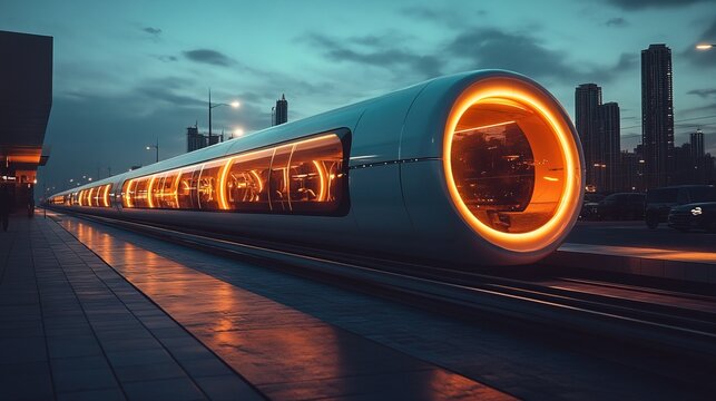 A hyperloop train connecting eco-friendly cities, zero-emission transport 