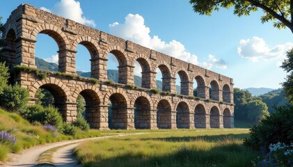 Obraz premium Ancient Roman aqueduct, weathered stone, historical architecture, impressive structure , Italy, empire, texture