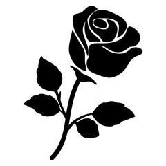 Black and white illustration of red rose , flower silhouette vector designs.