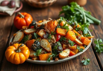 A seasonal harvest delight dish with colorful autumnal ingredients
