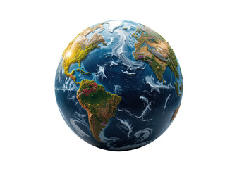 Fototapeta premium Highly detailed 3D rendering of Planet Earth showing continents, oceans, and clouds isolated on transparent background, world, planet, global