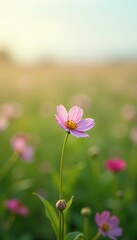 A single flower blooming in a vast white field, serene, solitary