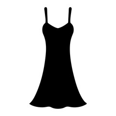 slip dress vector silhouette icon, black and white illustration of clothing.
