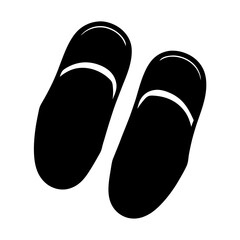 slippers vector silhouette icon, black and white illustration of footwear.
