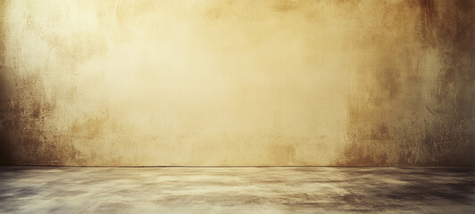 Hardboard background with subtle texture warm yellow tone empty room vintage style grunge wall concrete floor rustic interior moody atmosphere