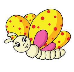 Cute cartoon hand drawn vector funny butterfly clipart.