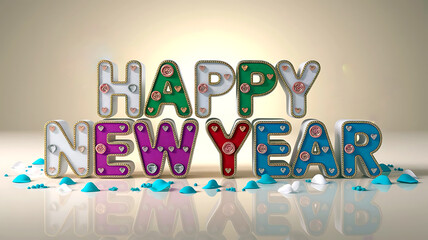 A Happy New Year 3D Text Design with Decorative Elements
