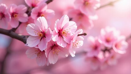 Obraz premium Delicate pink sakura blossoms, full bloom, soft petals , branch background, art background, background