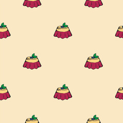Pudding. Jelly. Dessert. Vector seamless pattern. Endless background for wrapping paper, print, textile