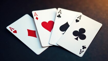 Obraz premium Four aces fanned out, showcasing their unique designs , playing cards, detail