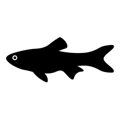 zebra danio fish vector silhouette icon, black and white illustration of fish.