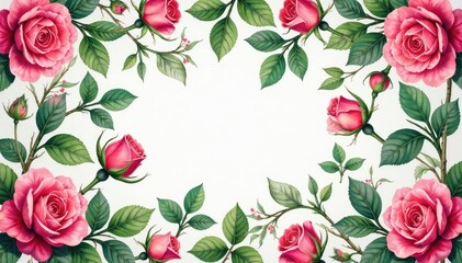 Naklejka premium Intricate watercolor rose buds, vines, and leaves forming a repeating pattern , summer, spring, repeating pattern