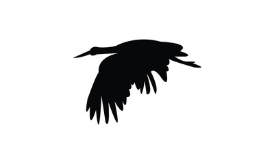 Flying African woolly necked stork bird Silhouette Design  And Vector Illustration. 