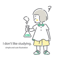 理科の勉強を毛嫌いする小学生　シンプルでかわいい線画イラスト