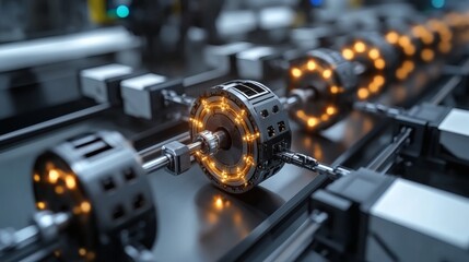Naklejka premium Industrial machinery components close up