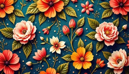 Intricate floral design, repeating seamlessly across a vintage textile , flower, surface pattern